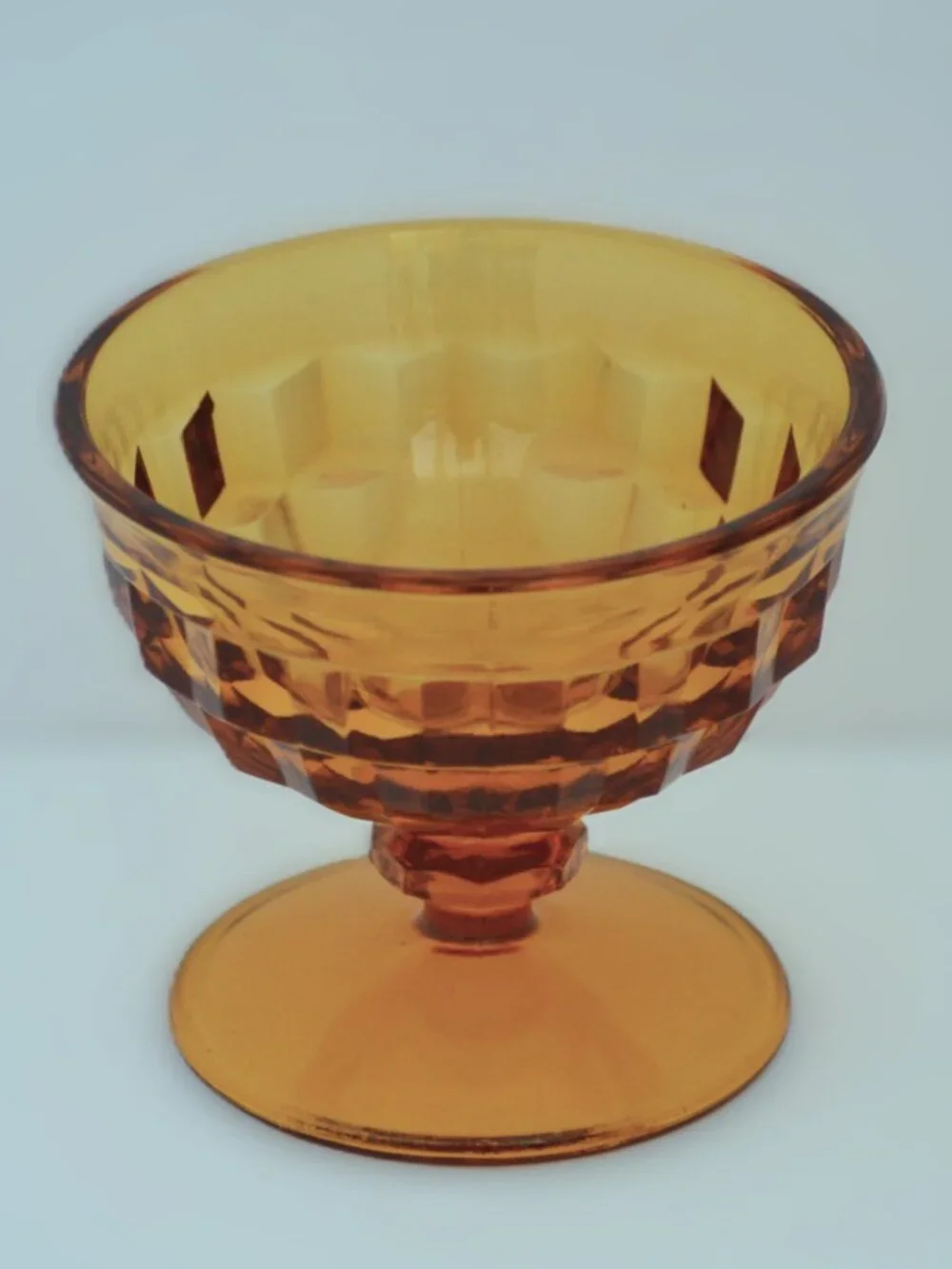 Vintage Whitehall Colony Cubist Amber Glass Pedestal Dessert Bowls